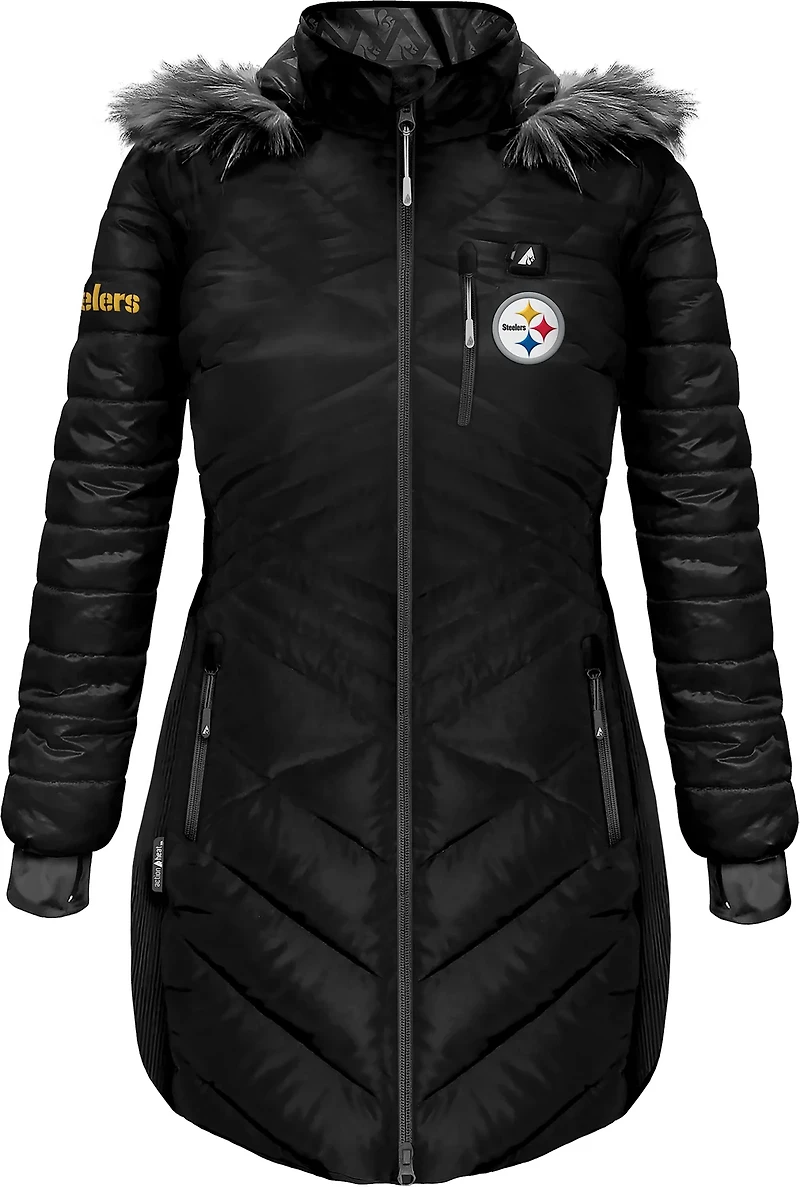ActionHeat Women's Steelers 5V Long Puffer Battery Heated Jacket