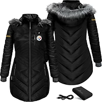 ActionHeat Women's Steelers 5V Long Puffer Battery Heated Jacket