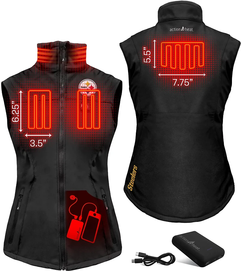 ActionHeat Women's Steelers 5V Softshell Battery Heated Vest