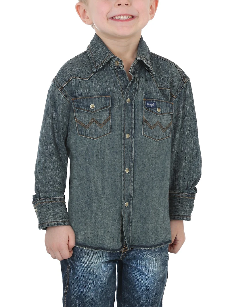 Wrangler Boys' Cowboy Cut Western Denim Snap Long Sleeve Shirt