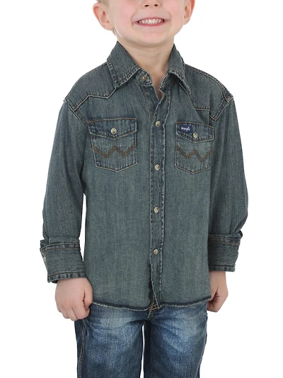 Wrangler Boys' Cowboy Cut Western Denim Snap Long Sleeve Shirt