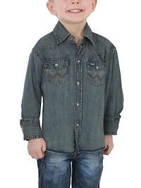 Wrangler Boys' Cowboy Cut Western Denim Snap Long Sleeve Shirt