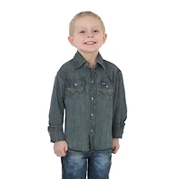 Wrangler Boys' Cowboy Cut Western Denim Snap Long Sleeve Shirt