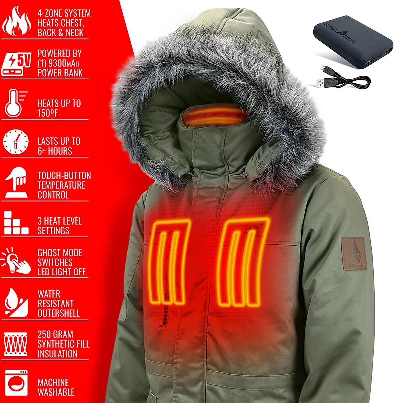 ActionHeat Men's 5V Battery Heated Parka Jacket