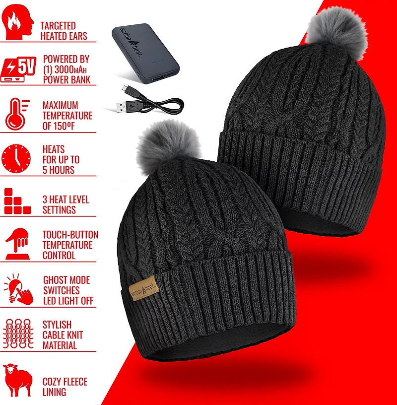 ActionHeat Men's 5V Battery Heated Cable Knit Hat