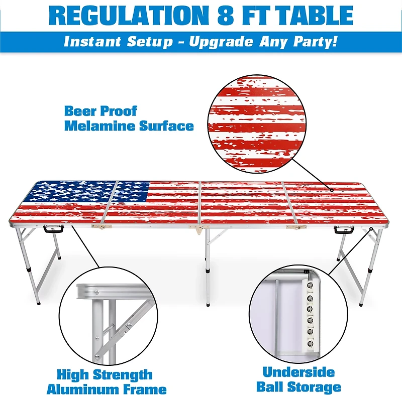 GoPong American Flag 8 ft Portable Table