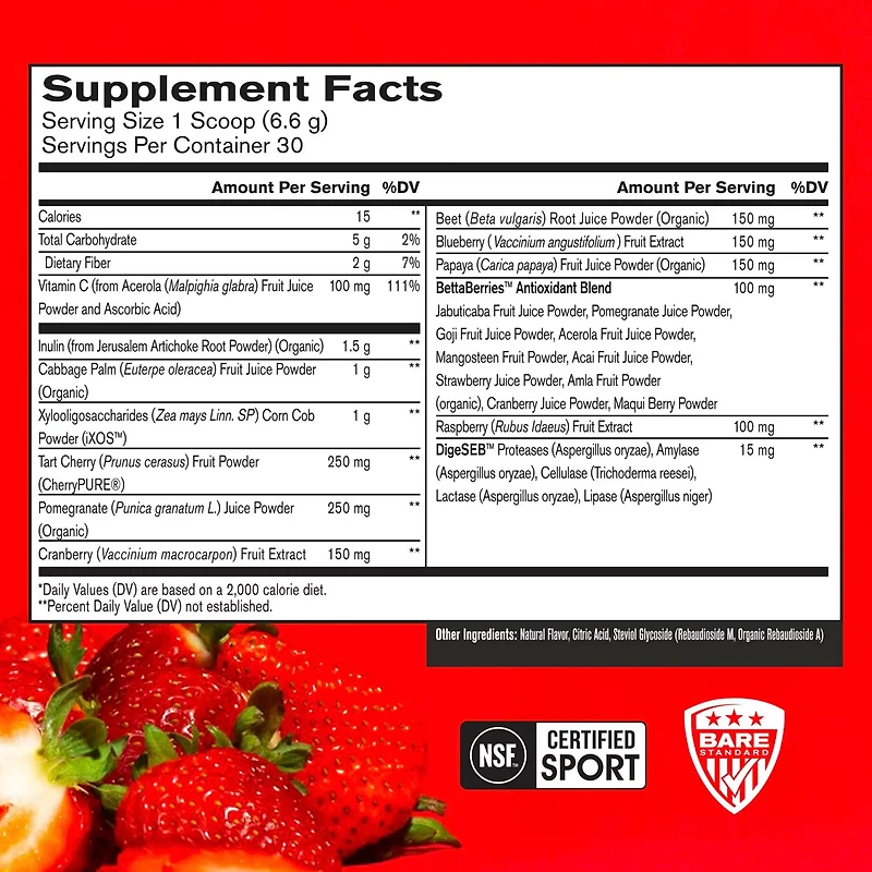 BPN Bare Performance Nutrition Strong Reds Superfood Powerhouse Strawberry Supplement