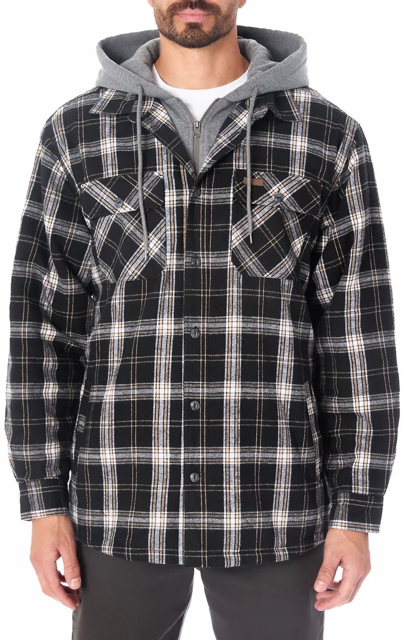 Smith's Workwear Men's Sherpa-Lined Hooded Shirt-Jacket with Inset
