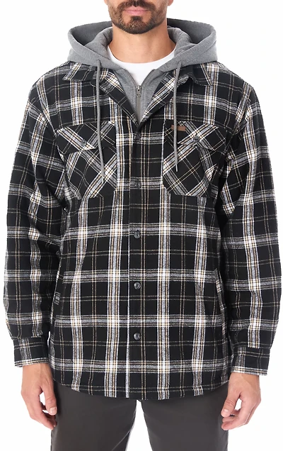 Smith's Workwear Men's Sherpa-Lined Hooded Shirt-Jacket with Inset