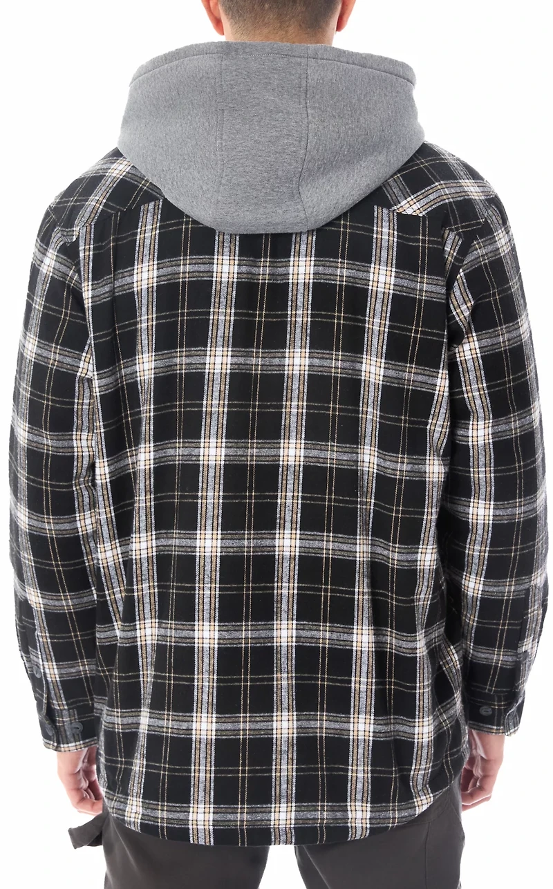 Smith's Workwear Men's Sherpa-Lined Hooded Shirt-Jacket with Inset