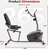 Sunny Health & Fitness Smart Magnetic Recumbent Bike with Arm Exerciser