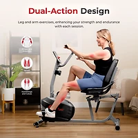 Sunny Health & Fitness Smart Magnetic Recumbent Bike with Arm Exerciser