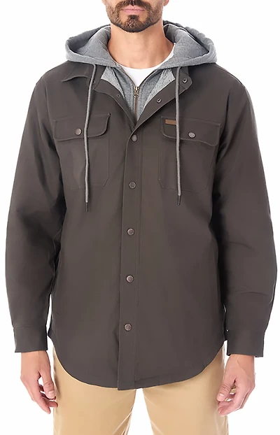 Smith's Workwear Men's Sherpa-Lined Hooded Stretch-Canvas Snap Shirt-Jacket