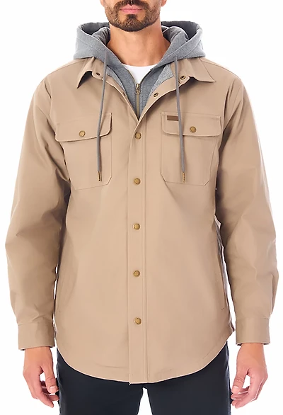 Smith's Workwear Men's Sherpa-Lined Hooded Stretch-Canvas Snap Shirt-Jacket
