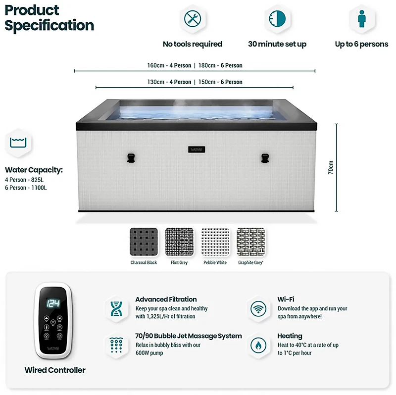 Wave Garda 6 ft Square Hot Tub