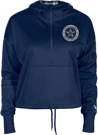 New Era Women's Dallas Cowboys 1/4 Zip Cropped Plaid Hooded Pullover