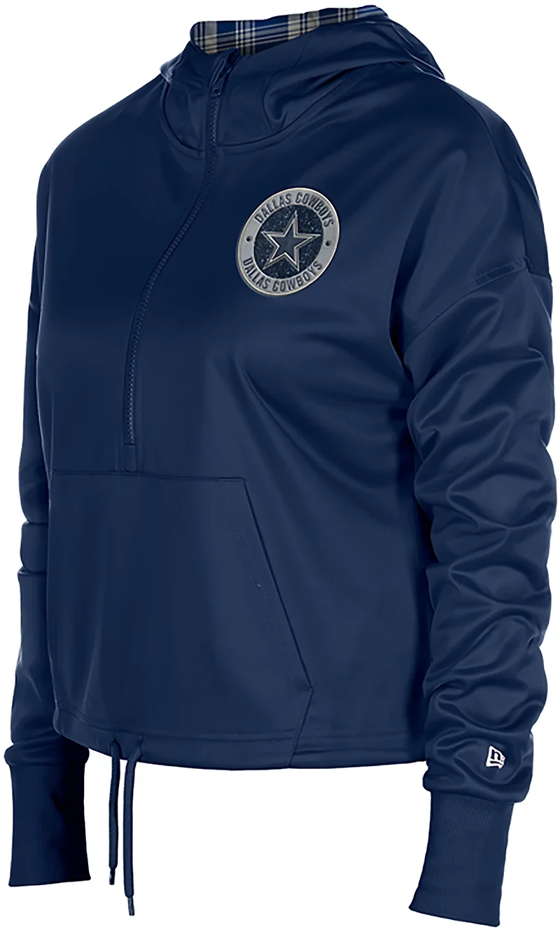 New Era Women's Dallas Cowboys 1/4 Zip Cropped Plaid Hooded Pullover