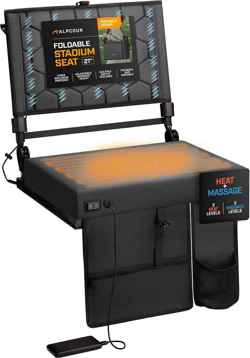 Alpcour Folding Reclining Heated Massage Extra Large Stadium Seat