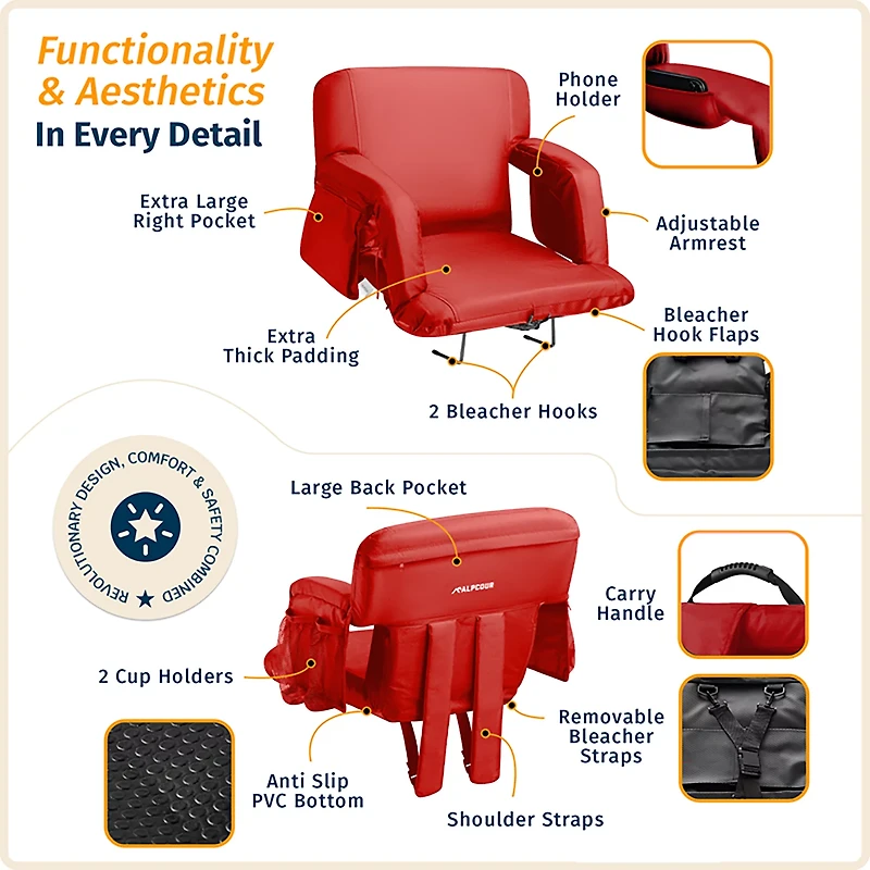 Alpcour Premium Reclining Extra Wide Stadium Seat