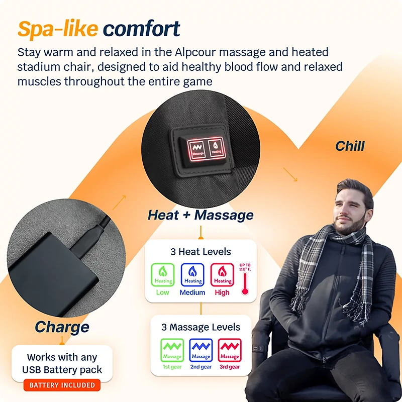 Alpcour Premium Reclining Heated Massage Wide Stadium Seat