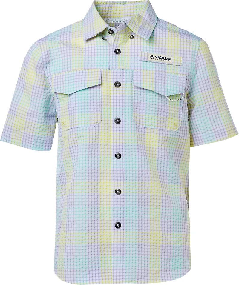 Magellan Outdoors Boys' Seersucker Southern Summer Gingham Button Down Shirt