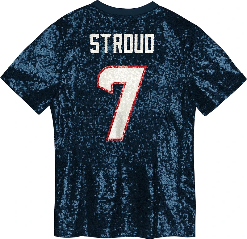 Outerstuff Women's Houston Texans C.J. Stroud Name and Number Sequin Graphic T-shirt