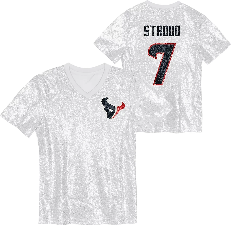 Outerstuff Women's Houston Texans C.J. Stroud Name and Number Sequin Graphic T-shirt