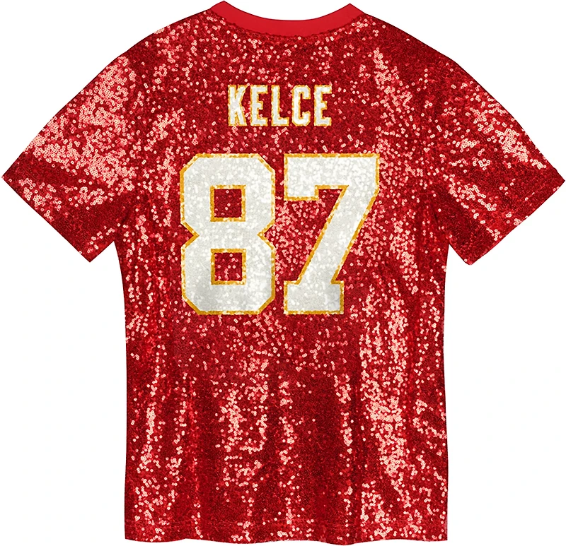 Outerstuff Women's Kansas City Chiefs Travis Kelce N&N Sequin Top