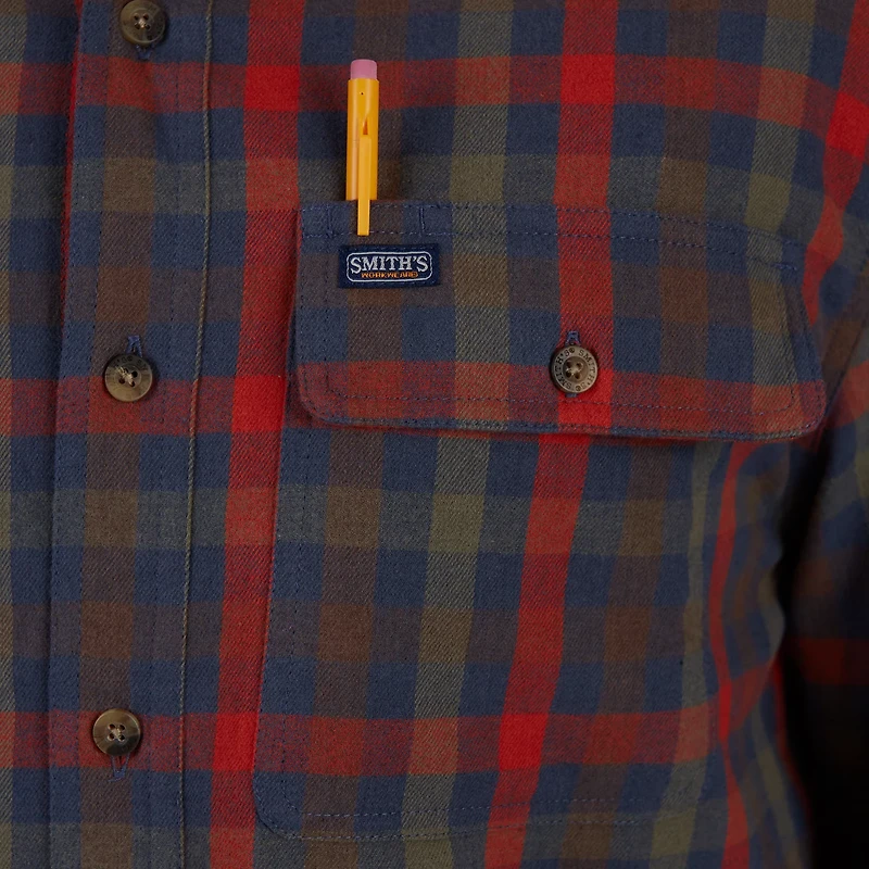 Smith's Workwear Men's Plaid Pocket Flannel Button Down Shirt