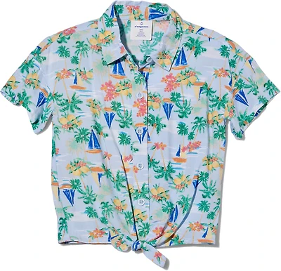 O'Rageous Girls' 4-7 Toile Short Sleeve Cabana Swim Top