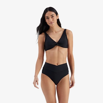 Freely Women's Solid Twist Front Over The Shoulder Bralette Swim Top