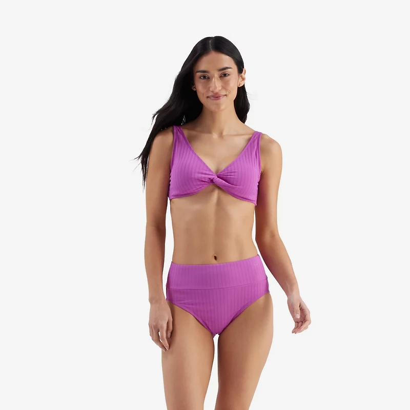 Freely Women's Clean Lines Twist Front Over The Shoulder Bralette Swim Top