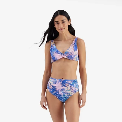 Freely Women's Kaleidoscope Twist Front Over The Shoulder Bralette Swim Top