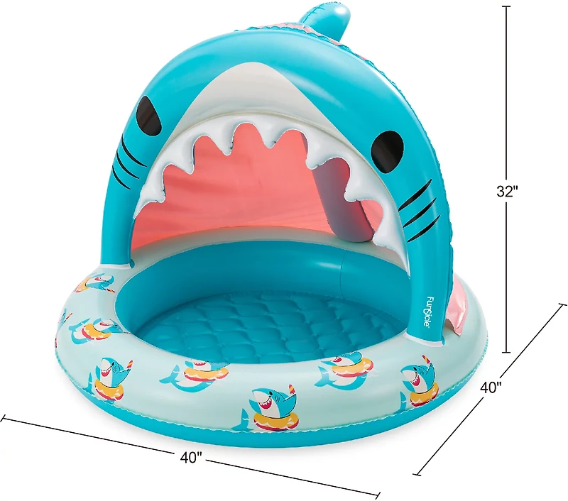 Funsicle Smiley Shark 3.3 ft Inflatable Shaded Pool