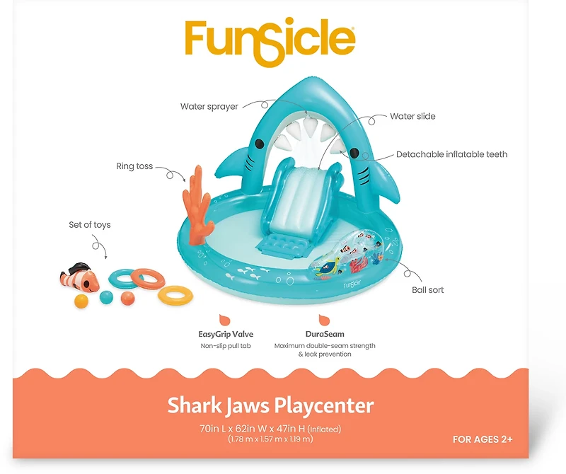Funsicle Shark Jaws Playcenter 5.8 ft Inflatable Pool