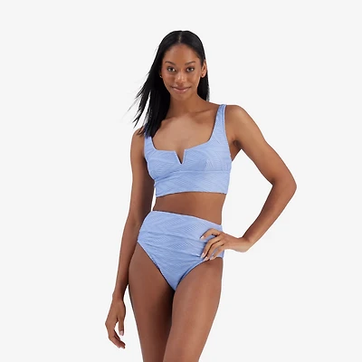 Freely Women's Wavy Baby Rib V Wire Cropped Swim Tankini