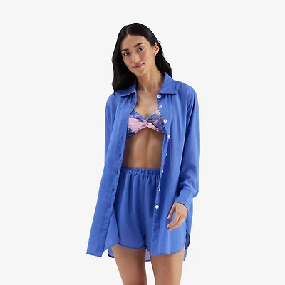 Freely Women's Solid Boyfriend Cover Up Swim Shirt