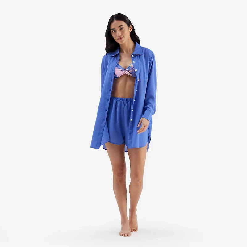 Freely Women's Solid Boyfriend Cover Up Swim Shirt