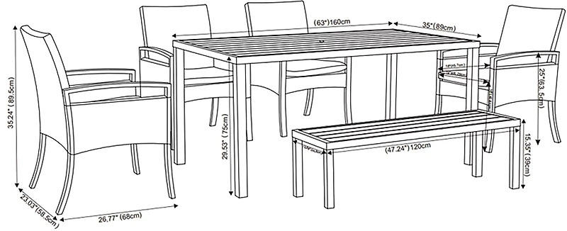 Mosaic 6 Piece Dining Set with Wicker and Faux Wood