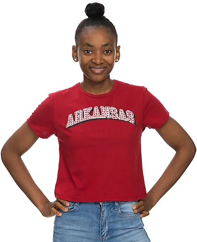 ZooZatz Women's Arkansas Gingham Arch Crop T-shirt