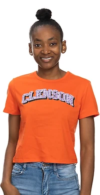 ZooZatz Women's Clemson Gingham Arch Crop T-shirt