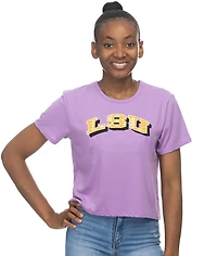 ZooZatz Women's LSU Gingham Arch Crop T-shirt