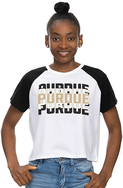 ZooZatz Women's Purdue Raglan Colorblock Crop T-shirt