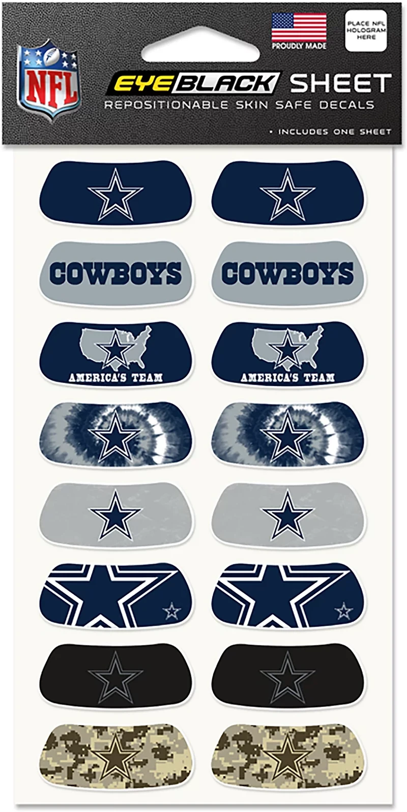 WinCraft Dallas Cowboys Eyeblack Decals Sheet