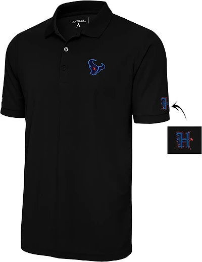 Antigua Men's Houston Texans Double Logo Legacy Pique Polo Shirt