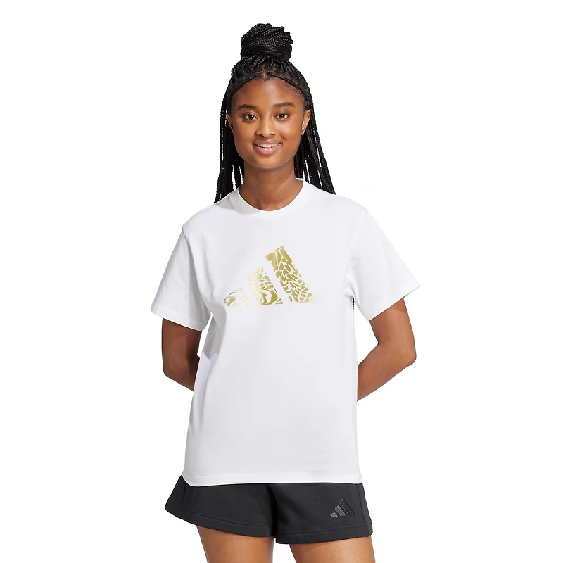 adidas Women's Tech Metallic Graphic Loose Fit Crop T-shirt