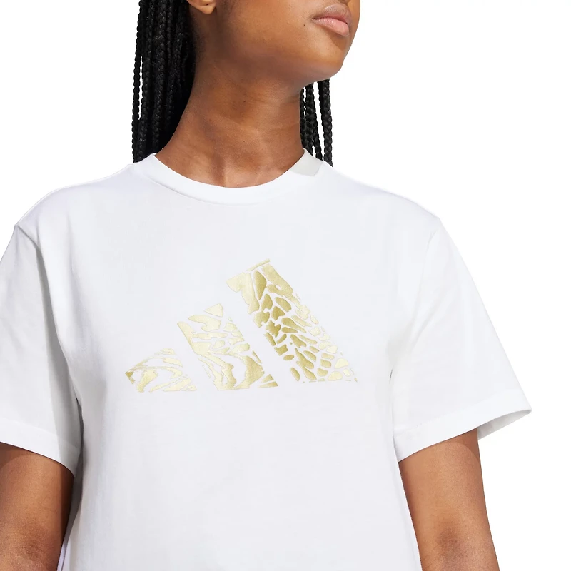 adidas Women's Tech Metallic Graphic Loose Fit Crop T-shirt