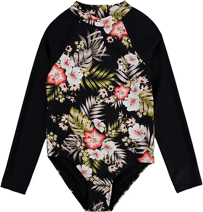 Hurley Girls' Carissa Moore Highland Tropic Long Sleeve 1-Piece Rashguard Swimsuit