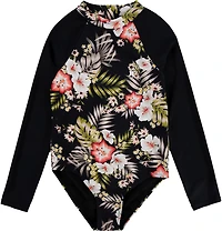 Hurley Girls' Carissa Moore Highland Tropic Long Sleeve 1-Piece Rashguard Swimsuit