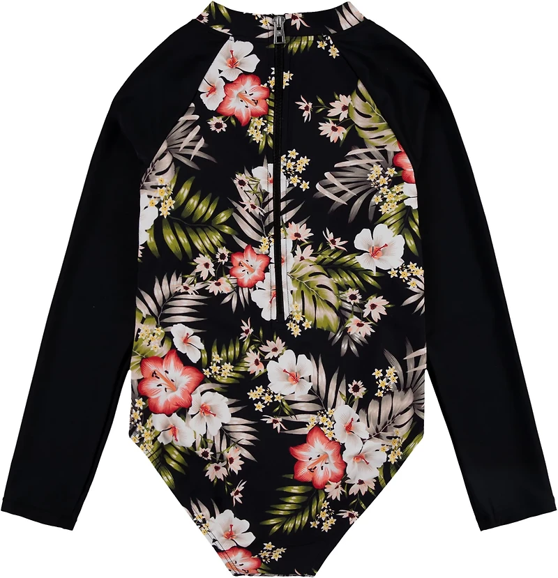 Hurley Girls' Carissa Moore Highland Tropic Long Sleeve 1-Piece Rashguard Swimsuit